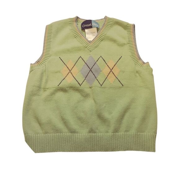 GREAT GUY Sweater Vest Soft Mint Argyle V-Necked Sz 24 Months - Picture 1 of 4